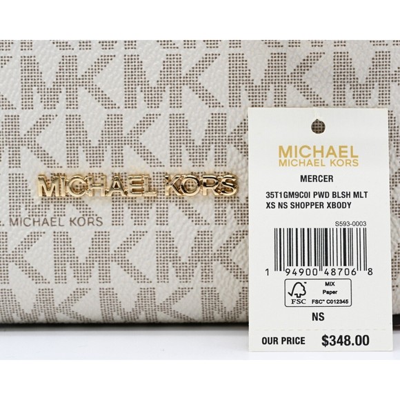 MICHAEL KORS MERCER Extra Small Shopper Logo Canvas & Leather Crossbody NWT $348 - Picture 9 of 12